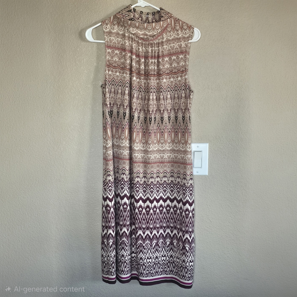Chico's Sleeveless Boho Geometric Midi Shift Dress Size 1